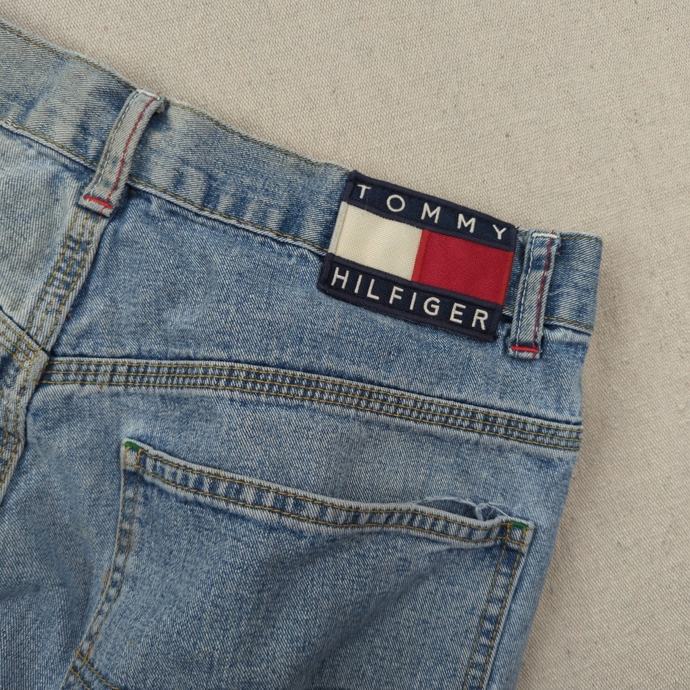 Vintage Tommy Hilfiger Jeans Mens 33x32 Blue Baggy Big Flag Grunge Distressed